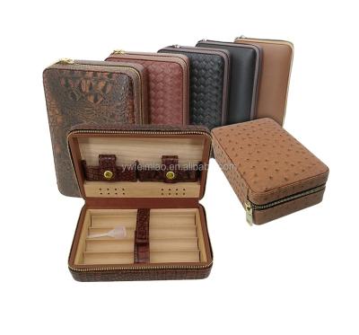 China China Wholesale Leather Small Portable Solid Cedar Leather Cigar Case Humidor Cigar Box Bag Modern Travel for sale