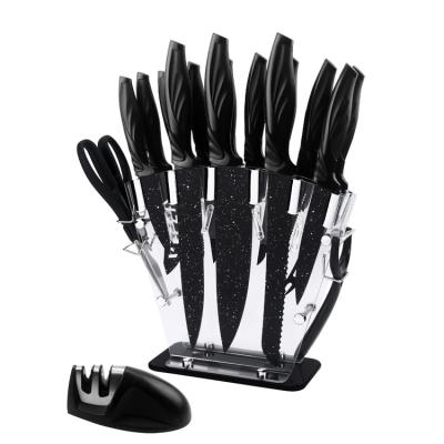 China Amazon Viable Hotsale 17 Piece Colorful Stainless Steel Knife Set With Knife Sharpener Black Kitchen Knife Set for sale