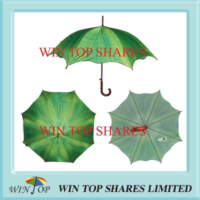 China Tropic Banana Leaves Design Auto Wooden Umbrella for sale