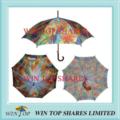 China Nature Plant Hot Transfer Printing Wooden Umbrella for sale