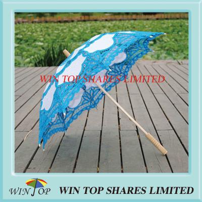 China Light blue and white embroidery craft parasol supplier for sale