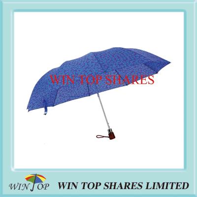 China Blue Printed Polyester 3 Folds Gift Umbrella for sale