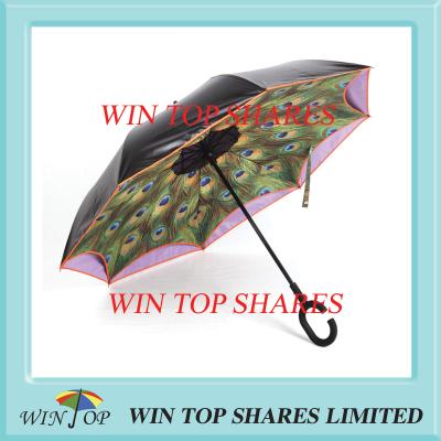 China Peakcock design black adhesive Anti UV reversed umbrella for sale