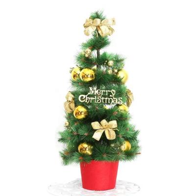 China Christmas Tree 50cm Hot Selling Christmas Ornament Home Decoration Small Pine Needle Christmas Tree With Gold Ball Decoration for sale