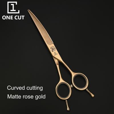 China Dogs Rose Gold Curved Scissors For Dog Cutting Sharp 440C Steel Pet Grooming Scissors for sale