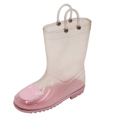 China Waterproof Decorative Durable Kids PVC Safety Gum White Transparent Rain Boots Shoes With Handle for sale