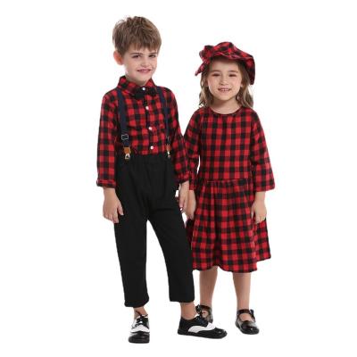 China Plaid Casual Clothes For Kids Clothes Designer Children Shirts With Little Overalls Boys Clothes Set for sale