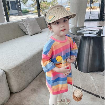 China Princess Stripe Kids Girls Summer Breathable Baby Clothes Girl Children Rainbows Dresses Kids Short Sleeve Dresses for sale