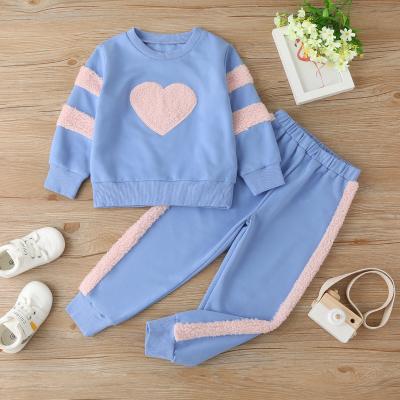 China 2 Pcs Hearts Kids Boutique Casual Girls Long Sleeve Hoodies Kids Sweater With Pants Clothes Clothing Set for sale