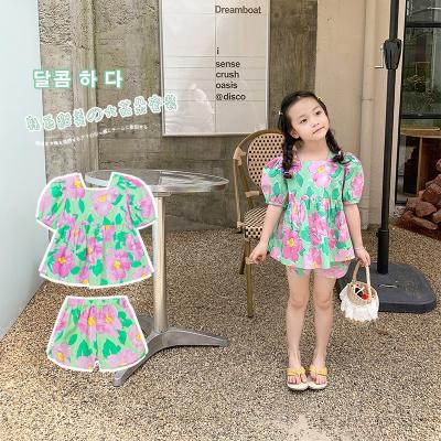 China Girls Casual Clothes Set Floral Girl Top With Abbreviations Summer Girl Children Kids Clothing Set for sale