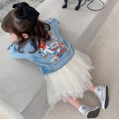 China Sustainable Clothing Girls Autumn Long Sleeve Clothes Kids Autumn Jeans Jacket Coat Children's Coat Cartoon Coat Jeans for sale