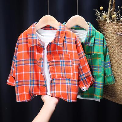 China Sustainable Spring and Autumn New Boy's Coat Korean Edition and Clothing Commercial Plaid Long Sleeve Shirt for sale