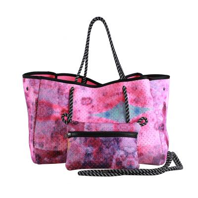 China High Quality KS2117 Pink Tie Dye Marble Printing Neoprene Beach Bag Perforated for sale