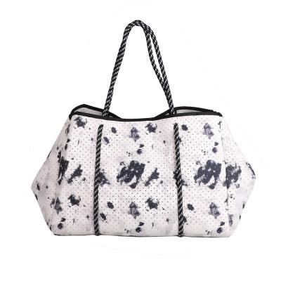 China High quality KS2120 marble print white tie dye perforated neoprene beach tote bag mother child bag for sale