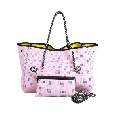 China Lady Girls Neoprene Bag Lady Stock Perforated Beach Tote Bags for sale