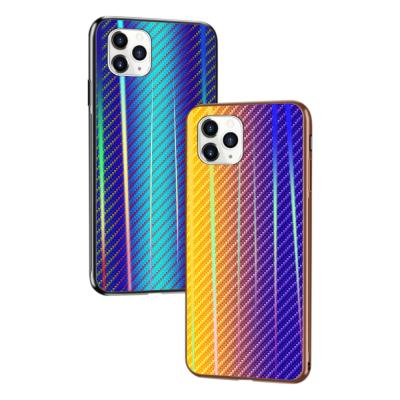 China Protect Cell Phone Aurora Gradient Carbon Fiber Tempered Logo Glass Case Custom Phone For iPhone 11 Pro Cases Cover for sale