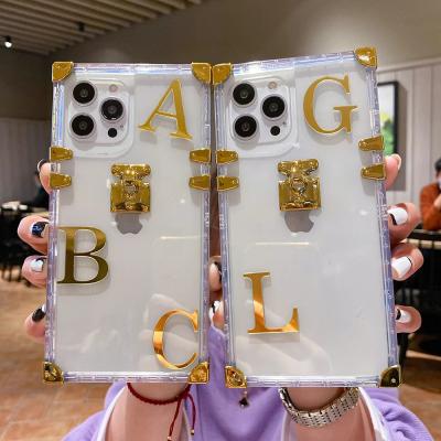 China Anti-fall Sparkle Metle English Letter Back Cover For Women Girls Transparent Case For IPhone12/12 pro/12 max pro for sale