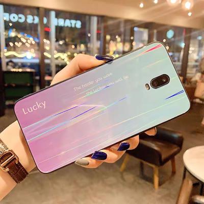 China Anti-Fingerprint And Sweat-Resistant Aurora Glass Case For Oneplus 7pro Gradient Holographic Hybrid Back Hard Phone Case For Oneplus 7t for sale