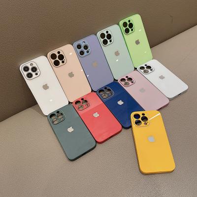 China Candy Color TPU+PC+Glass Color Tempered Glass TPU PC Phone Case Solid Glass Back Cover For iPhone 13 13pro 13pro Max for sale