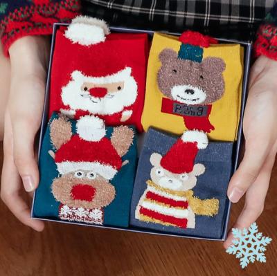 China New Year Fuzzy Cozy Cotton Socks Soft Viable Warm Fleece Christmas Cute Animal Gift Box for sale