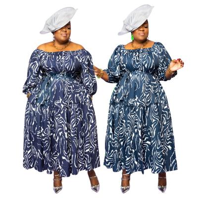 China Sustainable Plus Size Women African Clothing With Color Gradient Pleats 2021 Fall Floral Casual Dress Long Sleeve Dress for sale