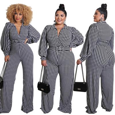 China New Style Breathable Hot Women Plus Size Women Jumpsuit Autumn Big Bubble Sleeve Printed Overalls for sale