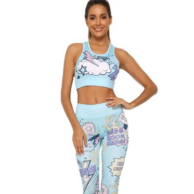 China 2021 Breathable Printing Leggings Yoga Set Seamless 2 Pieces Sets Sports Pattern Yoga Apparel Gym Fitness Routine Wear for sale