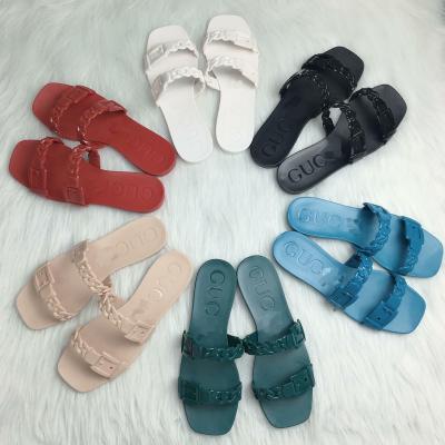 China Outdoor Slippers Toe Belt Jelly Slipper Summer Beach Fashion Trend Slide Open Sandals Wholesale Female Casual PVC Flat Two for sale