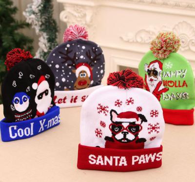 China Promotion Xmas Gift Winter Festival Christmas Party New Christmas Knitted Beanie Hats Women Kids Light Up Hats Pompom LED Hats for sale