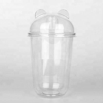 China Round Shape Clear PET U Shape Plastic Dessert Cups With Bear Ear Dome Lids for sale