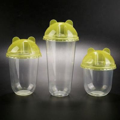 China Round Shape Plastic PET Cold Cups With Bear Lids for sale