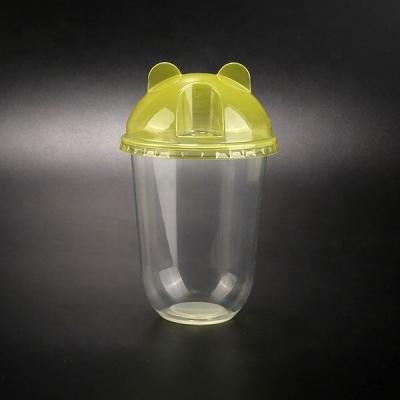 China Plastic PET 16oz u cup round shape with bear lid for sale