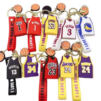 China Hot Selling 3D Basketball Rubber Tank Top Pendant 10 Styles Chained Cartoon Rubber Key Chain Keychain for sale