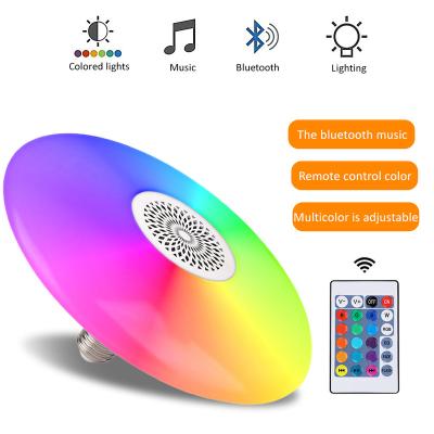 China UFO High Power Hotel RGB Lamp Light Colorful Remote Control Colorful Music Speaker Wireless Smart Bulb E27 for sale