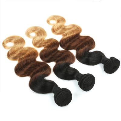 China Soft Smooth Thick Sheer Ombre Hair Brazilian Bundles Barely Shedding Straight Hair Bundles T1b/4/27 With 4x4 Lace Up Closure Highlight Color Remy Hair Extension for sale