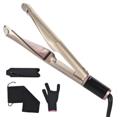 China Unique 2 in 1 Hair Straightener With Teeth Packaging Boxes Pack Magnet Ceramic Hair Straightener 3p Curling Iron With Glove Gift Box for sale