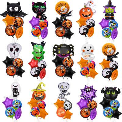 China LatexFoil Halloween 5 Piece Pumpkin Ghost Black Cat Wrap Balloon Pet Party Aluminum Foil Party Decorations for sale