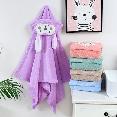 China Custom Ultra Soft Cartoon Design Microfiber Coral Fleece Hooded Baby Poncho Baby Bath Compressed/Cute Animals Hooded Beach Towel for sale