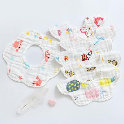 China Disposable Custom 100% Cotton Cartoon Print Baby Bibs 6 Layer Gauze Baby Bibs Muslin Gauze Baby Bibs Pack 5 for sale