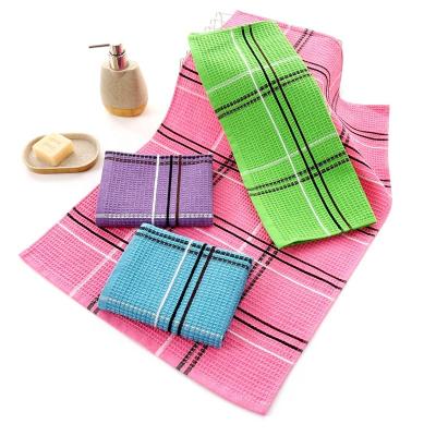 China Factory Directly Selling Cotton Tea Towel Waffle Wave Kitchen Cloth Single Thick Dish Towel Plain Dyed adct462d for sale