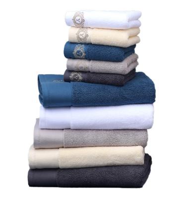 China Sustainable Manufacturing Custom 100 Cotton Embroidered Bath Towel Set Luxury Beach Hotel Towel for sale