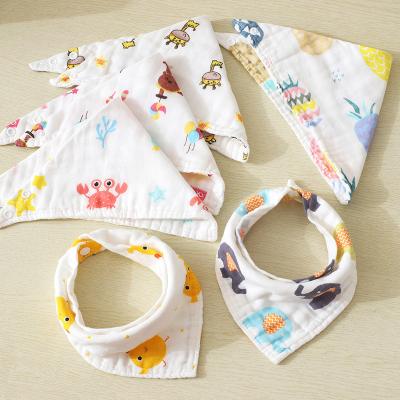 China 100% Custom Made Cotton Baby Pills Bibs 6 Layers Gauze Triangle Baby Bibs Cartoon Printing Bibs for sale