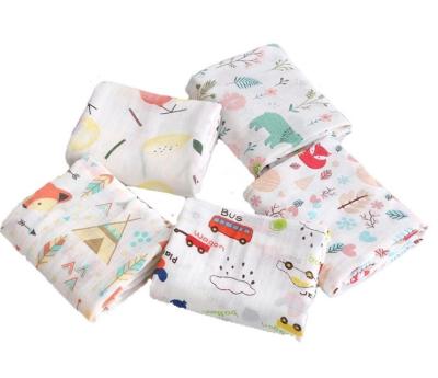 China Custom High Quality Compressed Cartoon Printing 70% Bamboo 30% Cotton 2 Muslin Baby Diapers Wrap Baby Muslin Blanket for sale