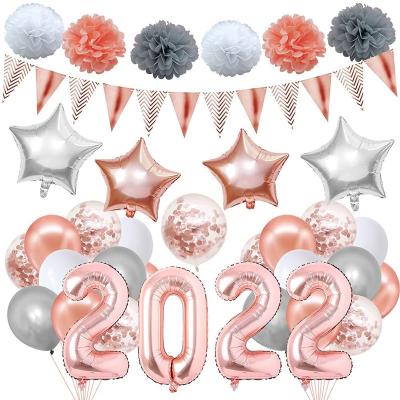 China event & Party Supplies New Product 2022 New Year Theme Balloon Set Paper Flower Ball Border Foil Foil Balloon Set Party Celebration Supplies for sale