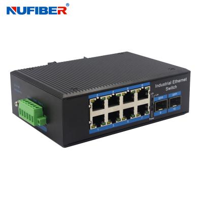 China Unmanaged Industrial SFP Ethernet Switch Gigabit 2 SFP to 8 RJ45 Ethernet Switch Din Rail Mount DC24V for sale