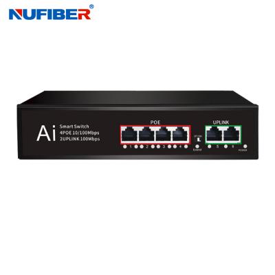 China POE Switch 10/100M 4 POE Port 2 Uplink Port 6 Port Network Switch DC52V Internal Power Supply for sale