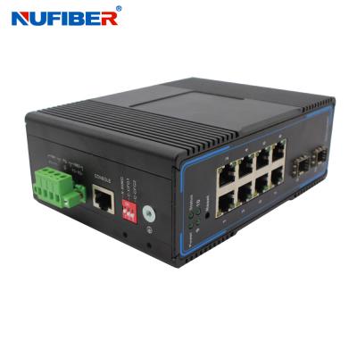 China Managed Industrial SFP Ethernet Switch 2*1000M SFP to 8*10/100/1000Mbps RJ45 Port SNMP Web Managed Converter for sale