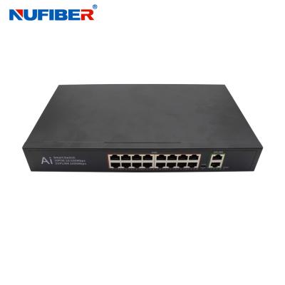 China Interruptor PoE Ethernet 16*10/100Mbps Puerto PoE a 2*1000M Puertos de enlace ascendente Gigabit PoE Interruptor de red Fuente de alimentación interna en venta