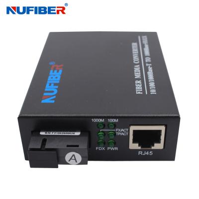 China 10/100/1000M Simplex Single Mode 1310nm / 1550nm SC 20KM Gigabit Media Converter for sale