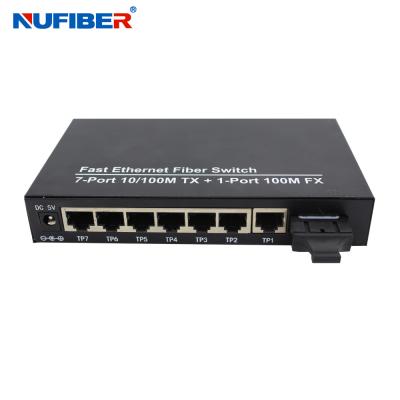 China 7 Port 10/100Base-Tx to 1 Port 100Base-Fx Fiber Ethernet Switch SM Dual Fiber SC 1310nm 20km External Power Adapter Included for sale